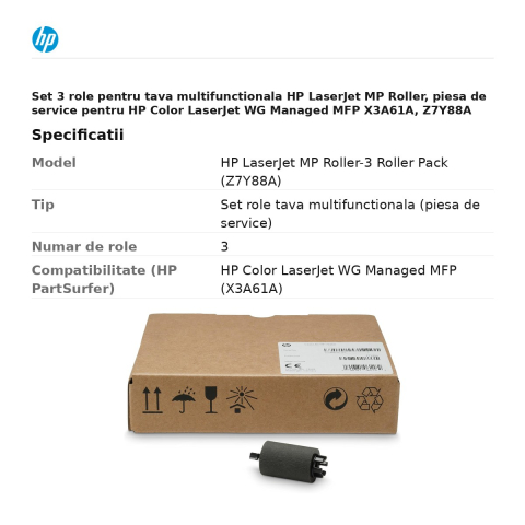Set 3 role pentru tava multifunctionala HP LaserJet MP Roller, piesa de service pentru HP Color LaserJet WG Managed MFP X3A61A, Z7Y88A [2]