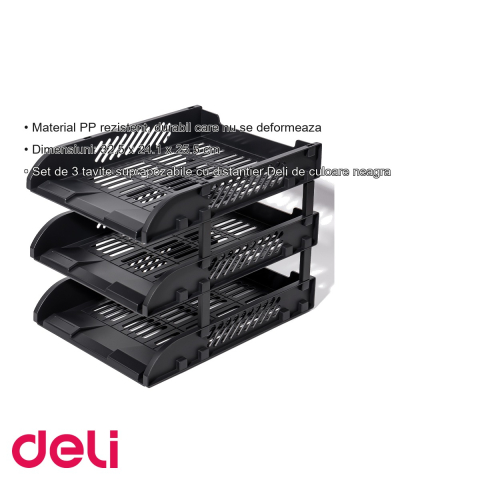 Set 3 tavite suprapozabile Deli, cu distantier, material PP rezistent, pentru organizare documente birou [2]