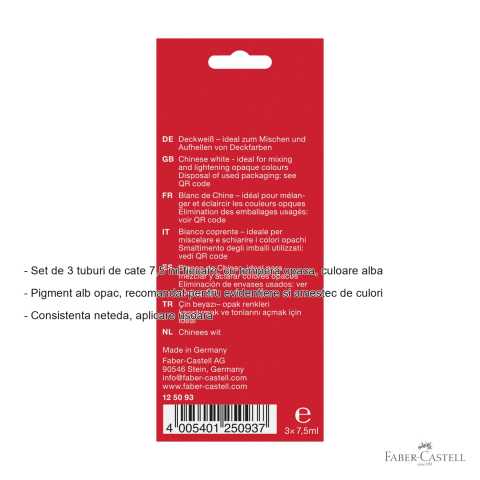 Set 3 tuburi tempera alba Faber-Castell, 7,5 ml, pigment opac, pentru desen si amestec culori [1]