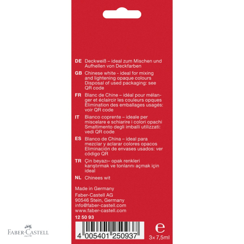 Set 3 tuburi tempera alba Faber-Castell, 7,5 ml, pigment opac, pentru desen si amestec culori [3]