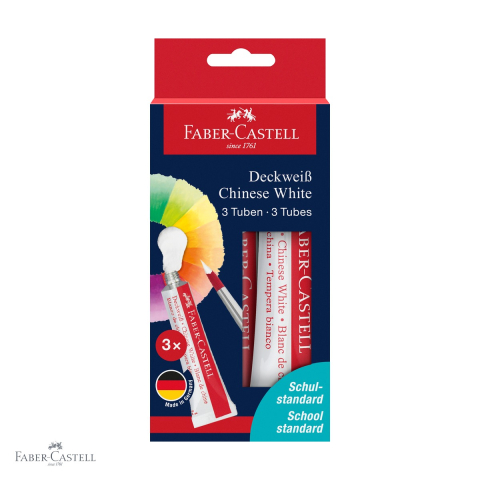 Produse EmagMarketplace - Set 3 tuburi tempera alba Faber-Castell, 7,5 ml, pigment opac, pentru desen si amestec culori
