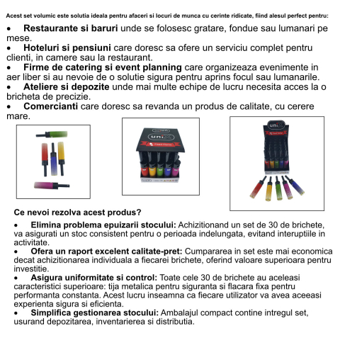 Set 30 Brichete Unix cu Tija Flacara Fixa, Reincarcabile, Siguranta Sporita, Multicolor [4]