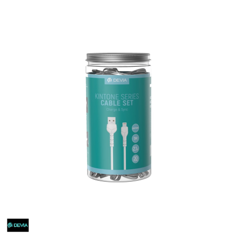 Cabluri de date telefoane - Set 30 bucati cablu de date Devia Kintone V2 EC406, USB-A - Lightning, 1 m, 2,1A, alb