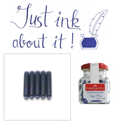 Set 30 Cartuse Cerneala Albastru Royal pentru Stilou, Care Poate fi Stearsa, Faber-Castell, in Borcan pentru Depozitare, Standard International [1]