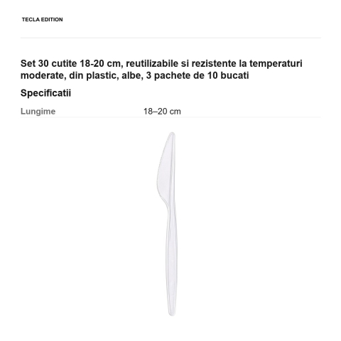 Set 30 cutite 18-20 cm, reutilizabile si rezistente la temperaturi moderate, din plastic, albe, 3 pachete de 10 bucati [2]