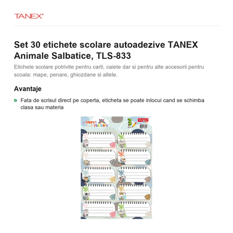 Set 30 etichete scolare autoadezive TANEX Animale Salbatice, TLS-833 [1]