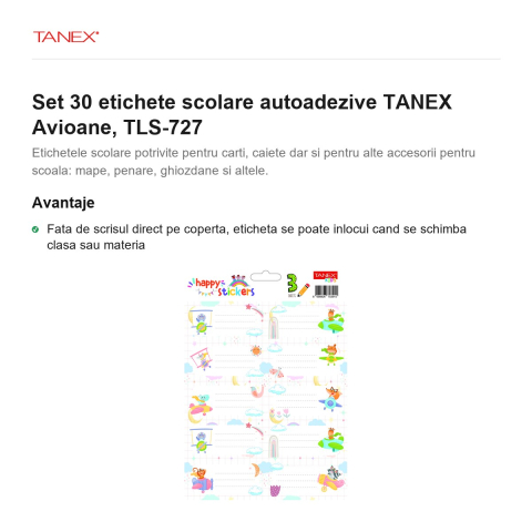 Set 30 etichete scolare autoadezive TANEX Avioane, TLS-727 [1]