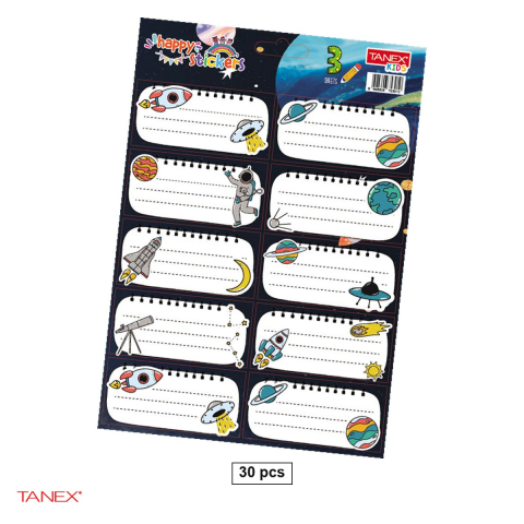 Etichete autoadezive - Set 30 etichete scolare autoadezive TANEX Cosmos, TLS-805