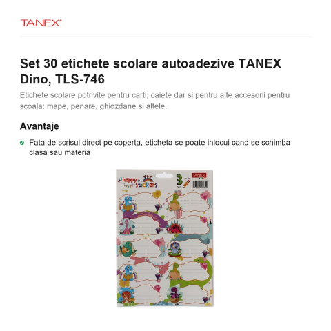 Set 30 etichete scolare autoadezive TANEX Dino, TLS-746 [1]