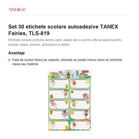 Set 30 etichete scolare autoadezive TANEX Fairies, TLS-819 [1]