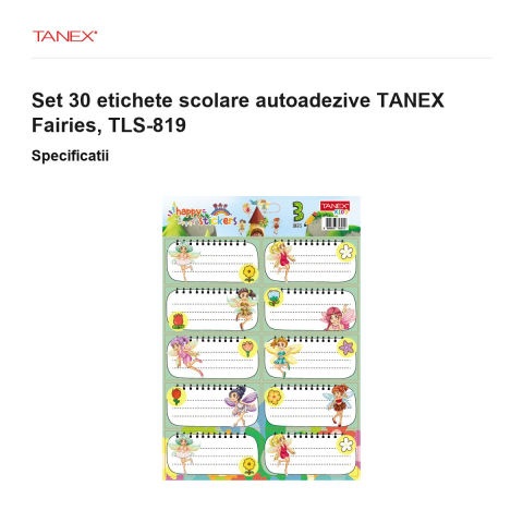 Set 30 etichete scolare autoadezive TANEX Fairies, TLS-819 [2]
