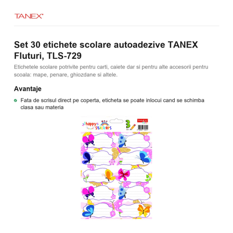 Set 30 etichete scolare autoadezive TANEX Fluturi, TLS-729 [1]