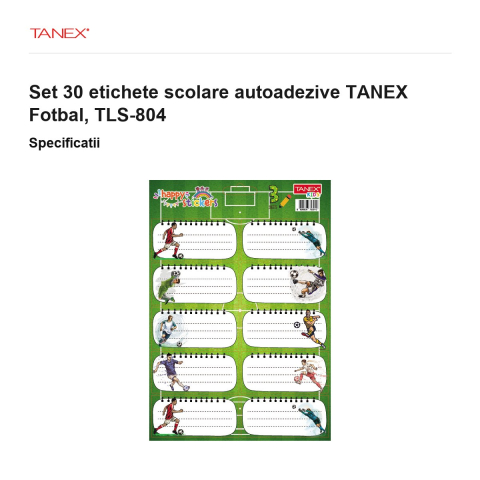 Set 30 etichete scolare autoadezive TANEX Fotbal, TLS-804 [2]