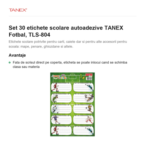 Set 30 etichete scolare autoadezive TANEX Fotbal, TLS-804 [1]