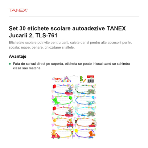 Set 30 etichete scolare autoadezive TANEX Jucarii 2, TLS-761 [1]