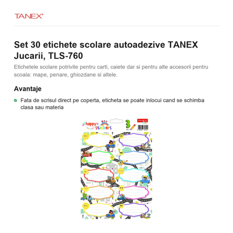 Set 30 etichete scolare autoadezive TANEX Jucarii, TLS-760 [1]