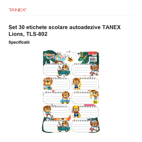 Set 30 etichete scolare autoadezive TANEX Lions, TLS-802 [2]