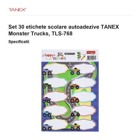 Set 30 etichete scolare autoadezive TANEX Monster Trucks, TLS-768 [2]