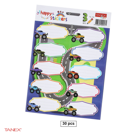 Birotica papetarie - Set 30 etichete scolare autoadezive TANEX Monster Trucks, TLS-768