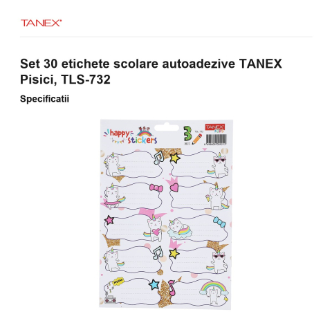 Set 30 etichete scolare autoadezive TANEX Pisici, TLS-732 [2]