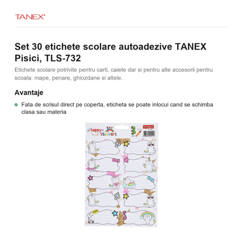 Set 30 etichete scolare autoadezive TANEX Pisici, TLS-732 [1]
