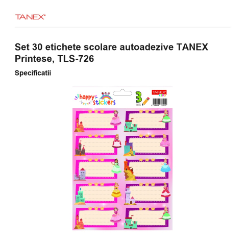 Set 30 etichete scolare autoadezive TANEX Printese, TLS-726 [2]