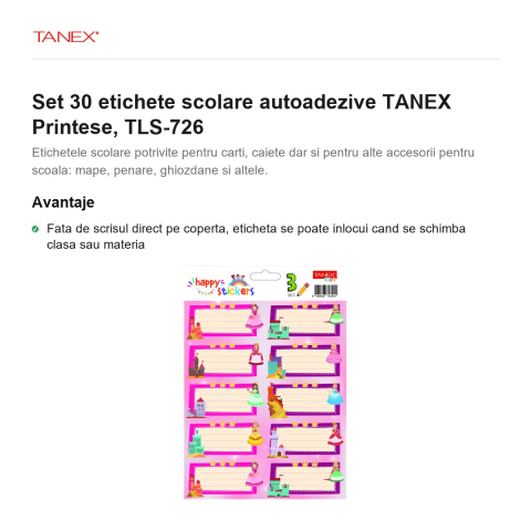 Set 30 etichete scolare autoadezive TANEX Printese, TLS-726 [1]