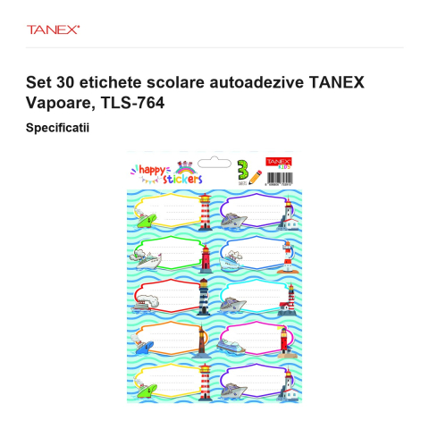 Set 30 etichete scolare autoadezive TANEX Vapoare, TLS-764 [2]