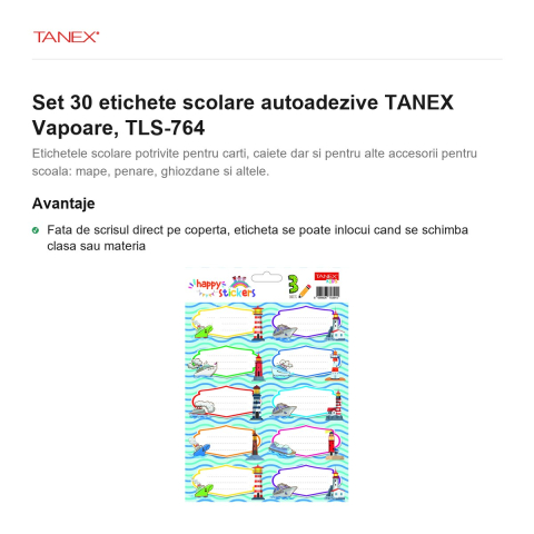 Set 30 etichete scolare autoadezive TANEX Vapoare, TLS-764 [1]
