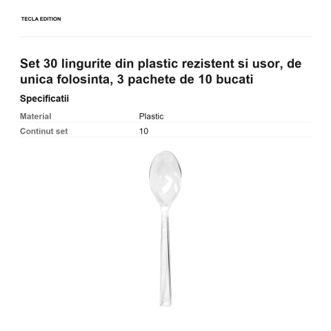Set 30 lingurite din plastic rezistent si usor, de unica folosinta, 3 pachete de 10 bucati [2]