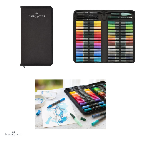 Set 30 markere acuarela Faber-Castell Albrecht Durer Watercolour Marker, cu 4 markere Pitt Artist Pen, creion Perfect Pencil si pensula, in etui cu fermoar, rezistente la lumina [3]