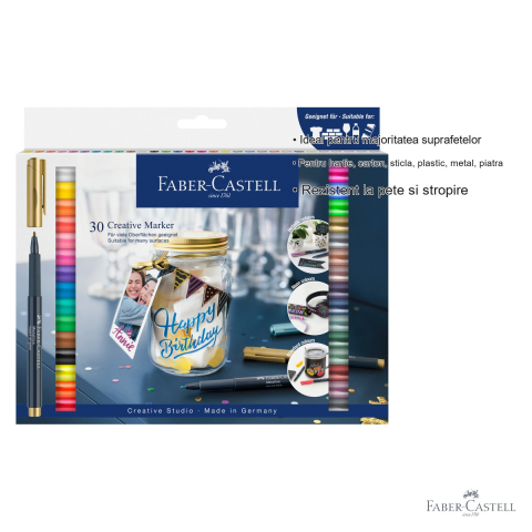 Set 30 markere creative Faber-Castell, varf 1.5 mm, pentru hartie, sticla, plastic si metal [2]