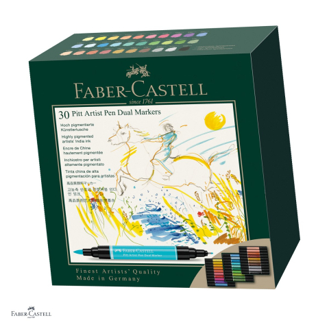Instrumente de scris - Set 30 markere cu tus Faber-Castell Pitt Artist Pen Dual Marker, cutie de carton