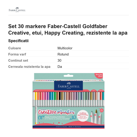 Set 30 markere Faber-Castell Goldfaber Creative, etui, Happy Creating, rezistente la apa [2]