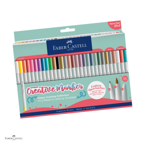 Instrumente de scris - Set 30 markere Faber-Castell Goldfaber Creative, etui, Happy Creating, rezistente la apa