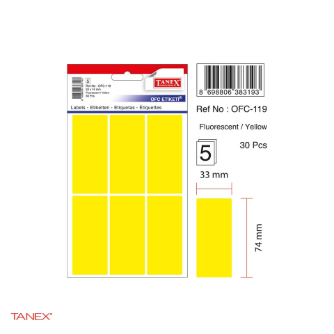 Set 300 etichete autoadezive Tanex, dreptunghiulare cu colturi rotunjite, 33x74 mm, 10 seturi, galbene [3]
