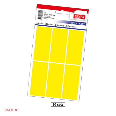 Etichete autoadezive - Set 300 etichete autoadezive Tanex, dreptunghiulare cu colturi rotunjite, 33x74 mm, 10 seturi, galbene