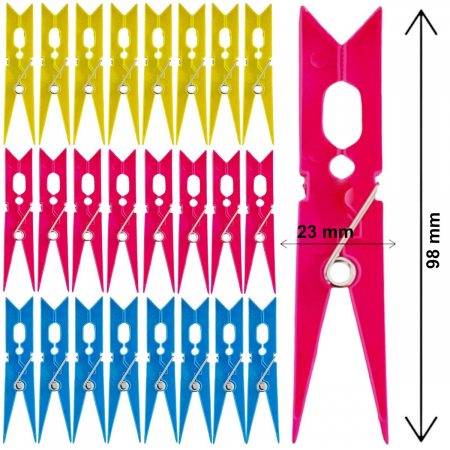 Set 32 bucati carlige de rufe, cu arc metalic, din plastic, 98 x 23x 12 mm, 41103, multicolor [3]