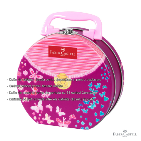 Set 33 carioci Faber-Castell Connector in cutie metalica tip gentuta, cerneala pe baza de apa, pentru copii si adulti [1]