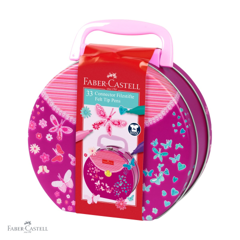 Set 33 carioci Faber-Castell Connector in cutie metalica tip gentuta, cerneala pe baza de apa, pentru copii si adulti [0]