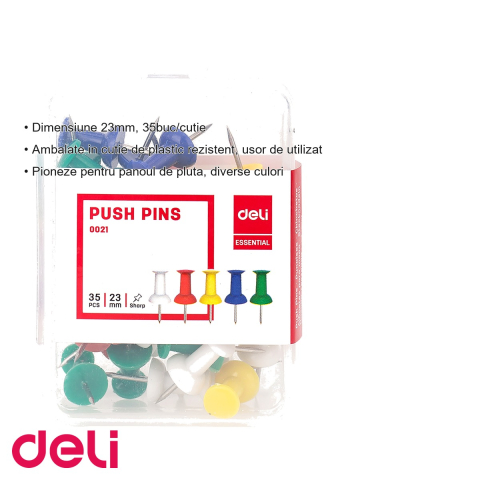 Set 35 pioneze colorate Deli pentru panou pluta, dimensiune 23mm, diverse culori [2]