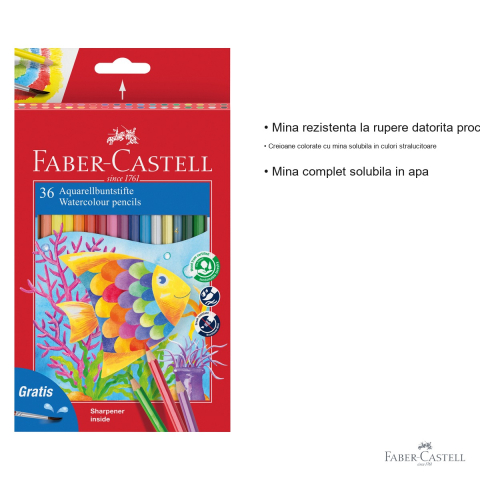 Set 36 creioane colorate acuarela Faber-Castell cu pensula inclusa, mina solubila in apa, pentru desen si pictura [2]