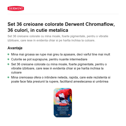 Set 36 creioane colorate Derwent Chromaflow, 36 culori, in cutie metalica [1]