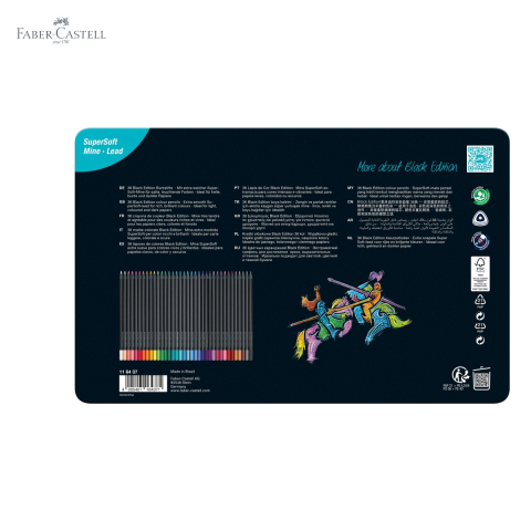 Set 36 creioane colorate Faber-Castell Black Edition, mina moale, cutie metal, pentru artisti si pasionati de desen [4]