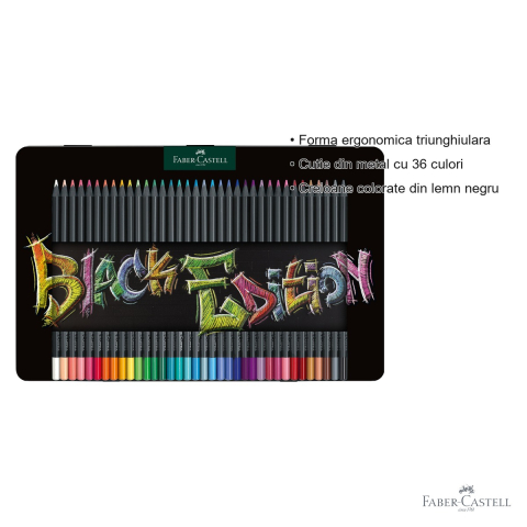 Set 36 creioane colorate Faber-Castell Black Edition, mina moale, cutie metal, pentru artisti si pasionati de desen [2]