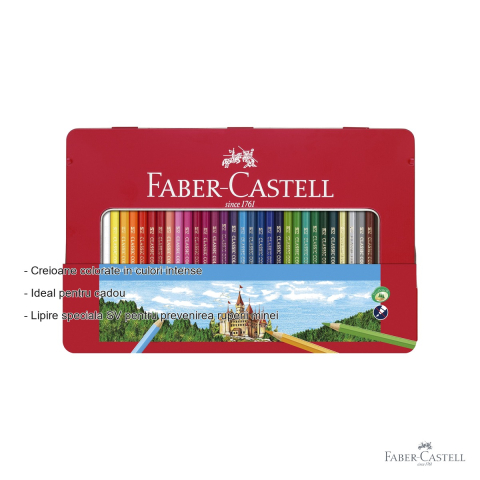 Set 36 creioane colorate Faber-Castell, cutie metalica cu fereastra, culori intense, ideal cadou [1]