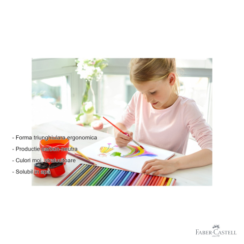 Set 36 creioane colorate Faber-Castell Grip 2001, solubile in apa, cutie metalica, pentru copii si elevi [1]