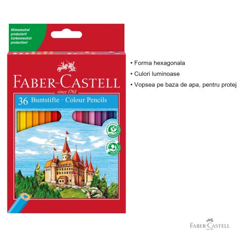Set 36 creioane colorate hexagonale Faber-Castell, culori stralucitoare, pentru scoala si desen [2]