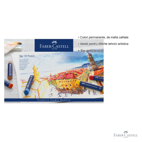 Set 36 creioane ulei pastel Faber-Castell, culori permanente de inalta calitate, pentru tehnici artistice [2]
