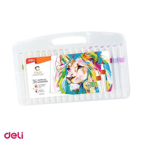 Handmade Creativ si Hobby - Set 36 markere cu varf rotund, Deli, acrilice culori color emotion